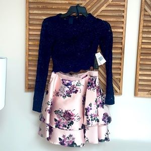Gorgeous Teen or young Women Crop Lace Top and Satin Skirt